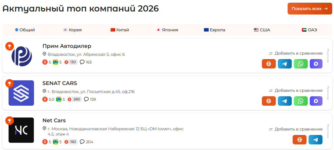 Пример приоритетного размещения компании на AutoHub